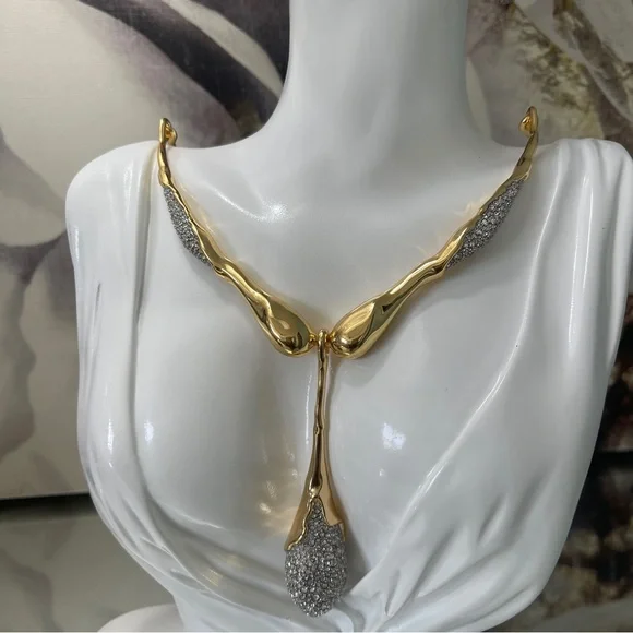 ALEXIS BITTAR Solanales Crystal Teardrop Necklace & Earrings (Silver & Gold)